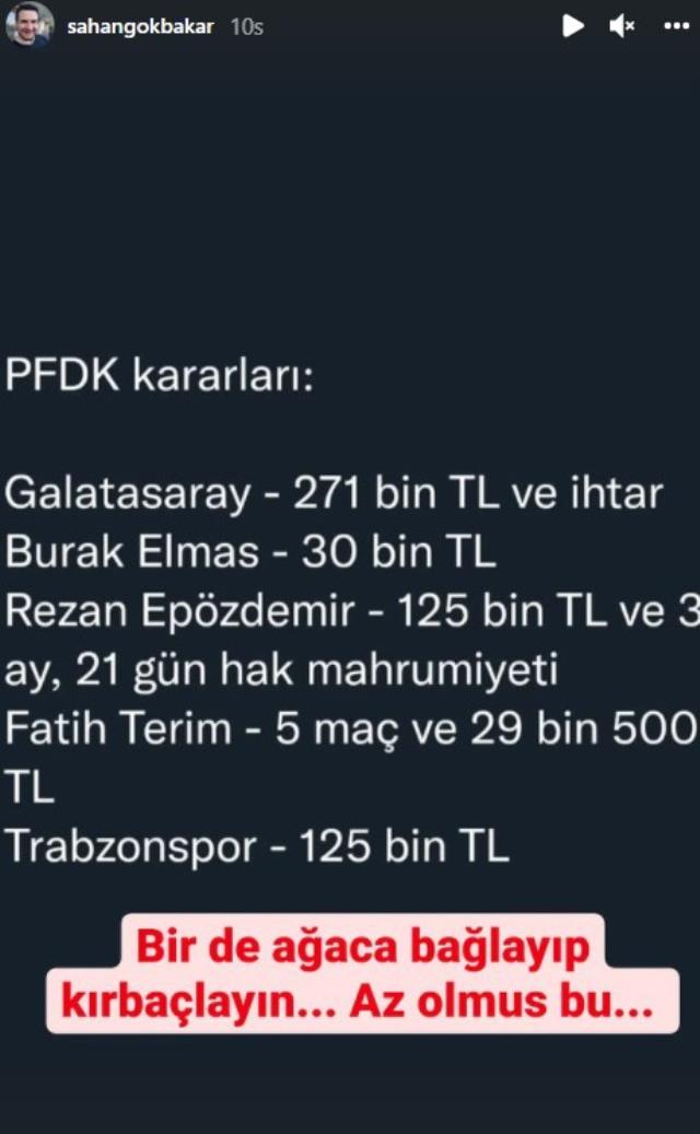 Şahan Gökbakar'dan PFDK'ya tepki: Bir de ağaca bağlayıp kırbaçlayın