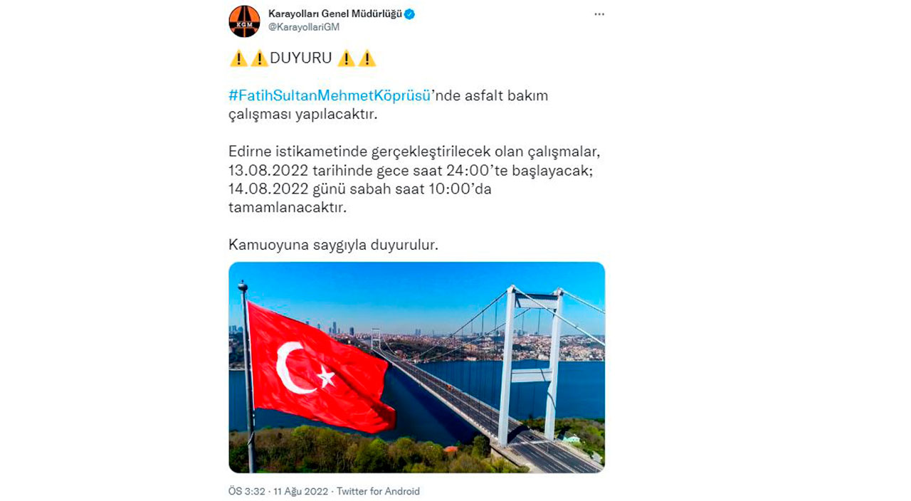 İstanbullular dikkat: FSM Köprüsü'nde çalışma yapılacak İstanbullular dikkat: FSM Köprüsü'nde çalışma yapılacak