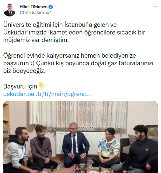 Üsküdar Belediyesi'nden öğrencilere doğalgaz faturası desteği