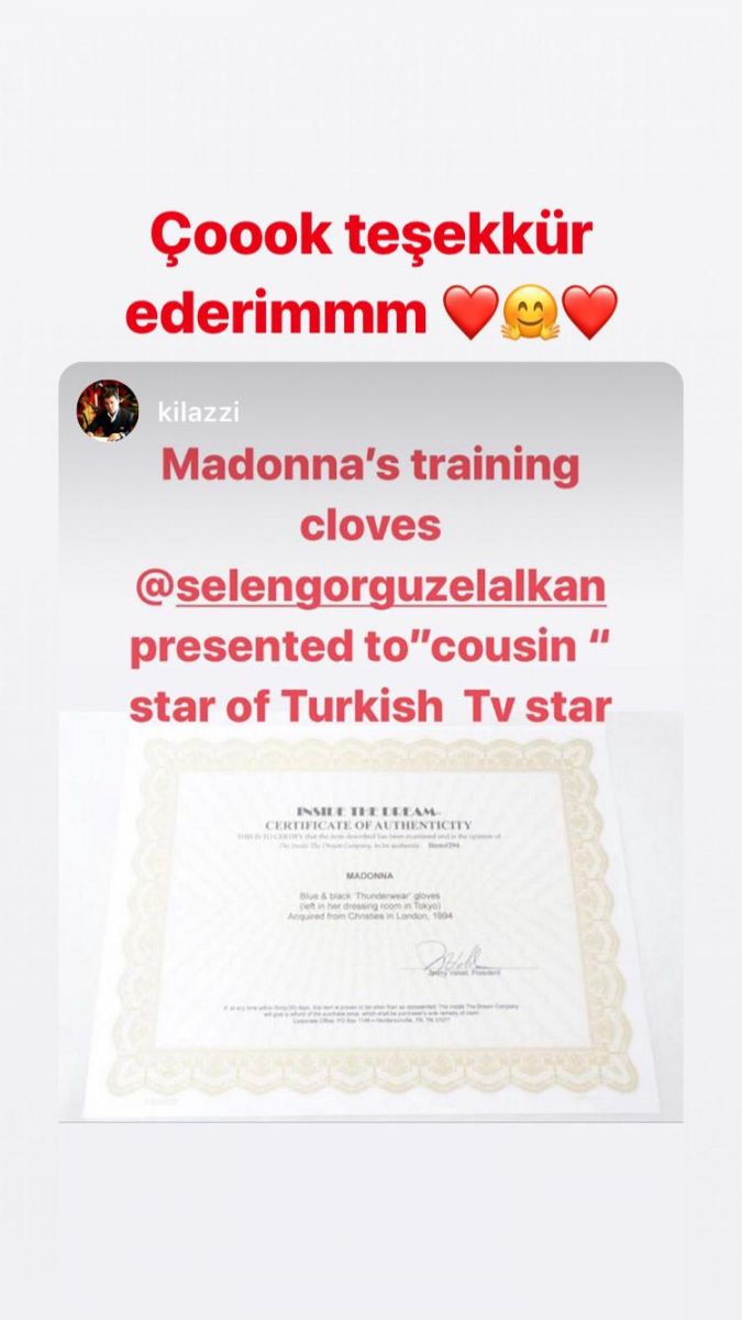 Selen Görgüzel Madonna’nın eldivenlerinin yeni sahibi oldu