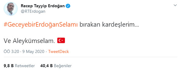 Cumhurbaşkanı Erdoğan, sosyal medya takipçilerini selamladı