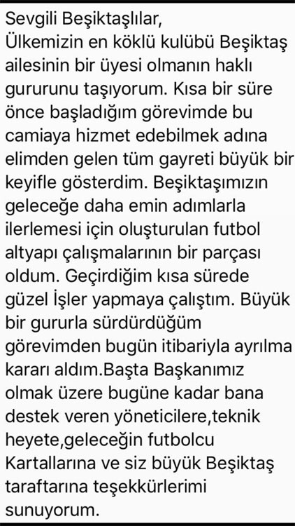 Serkan Reçber, Beşiktaş'taki görevini bıraktığını açıkladı