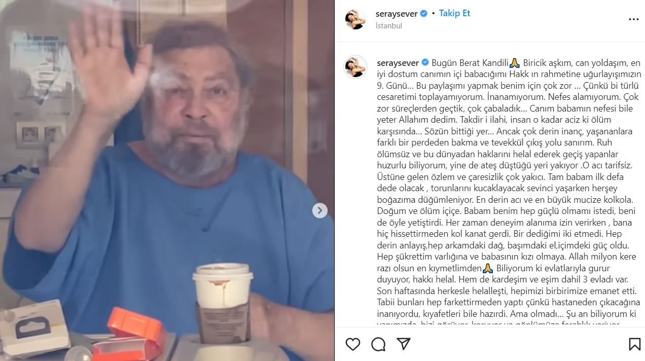 Babasının vefatıyla sarsılan Seray Sever'den duygu dolu paylaşım: Nefes alamıyorum, acım tarifsiz