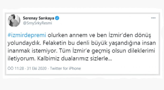 Serenay Sarıkaya, depreme İzmir'den dönüş yolunda yakalandı