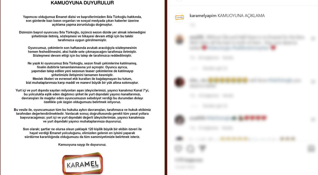 Emanet dizisinden aniden ayrılan Sıla Türkoğlu için yapım şirketinden sert açıklama: Tüm yasal yollara başvuracağız