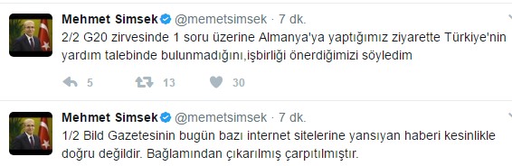 Mehmet Şimşek Alman Bild'i yalanladı