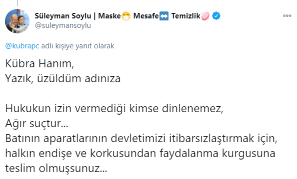 Soylu'dan o yazara sert dinleme tepkisi: Ben kendimi ortaya koyuyorum. Ya iftira sahipleri?