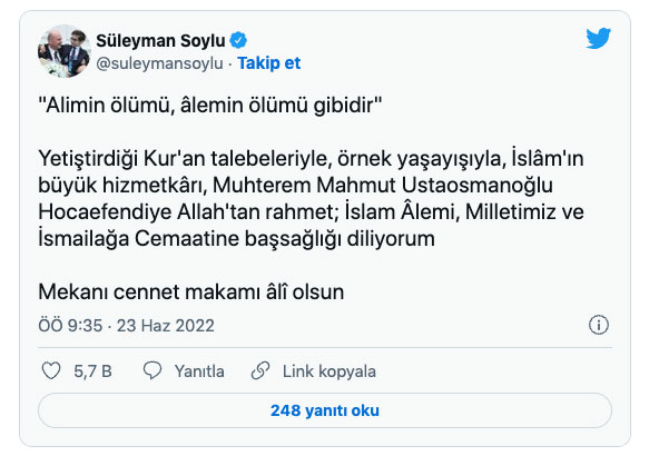 İsmailağa Cemaati lideri Mahmut Ustaosmanoğlu Hoca Efendi vefat etti
