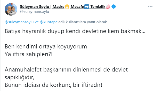 Soylu'dan o yazara sert dinleme tepkisi: Ben kendimi ortaya koyuyorum. Ya iftira sahipleri?