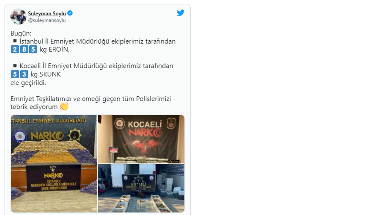 Bakan Soylu duyurdu: İstanbul'da 285 kilogram eroin ele geçirildi