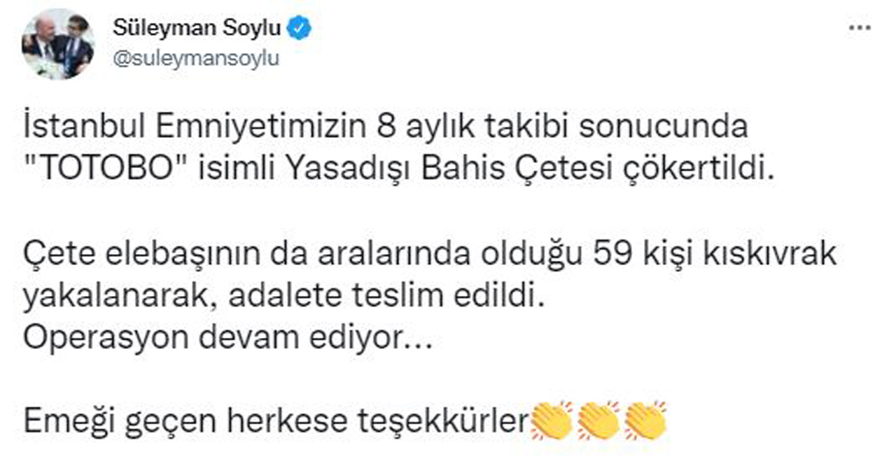 8 aydır takip ediliyordu: 'TOTOBO' adlı yasa dışı bahis çetesi çökertildi 8 aydır takip ediliyordu: 'TOTOBO' adlı yasa dışı bahis çetesi çökertildi