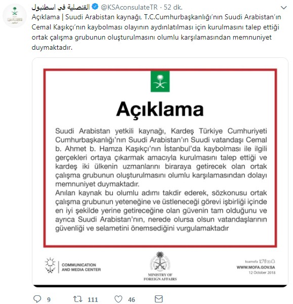 Suudi Arabistan Başkonsolosluğundan 'Cemal Kaşıkçı' açıklaması