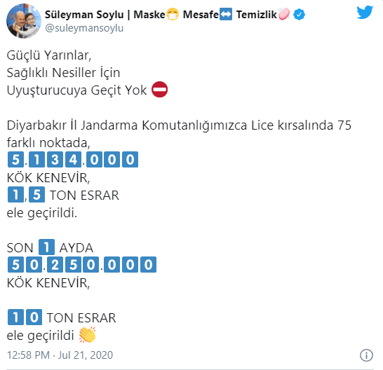 Diyarbakır'da 5 milyon 134 bin kök kenevir ve 1,5 ton esrar ele geçirildi