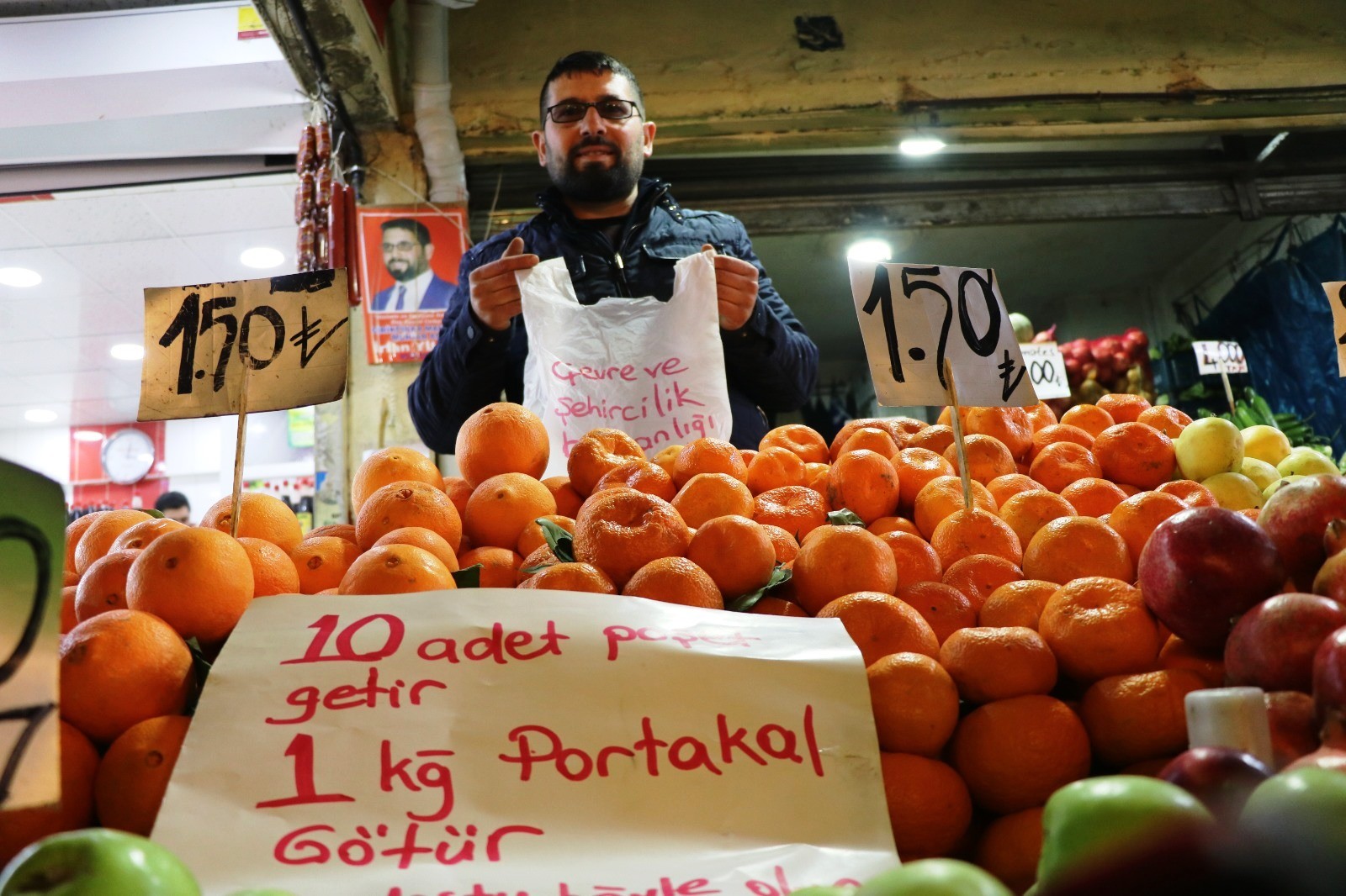 10 poşet getirene 1 kilo portakal bedava