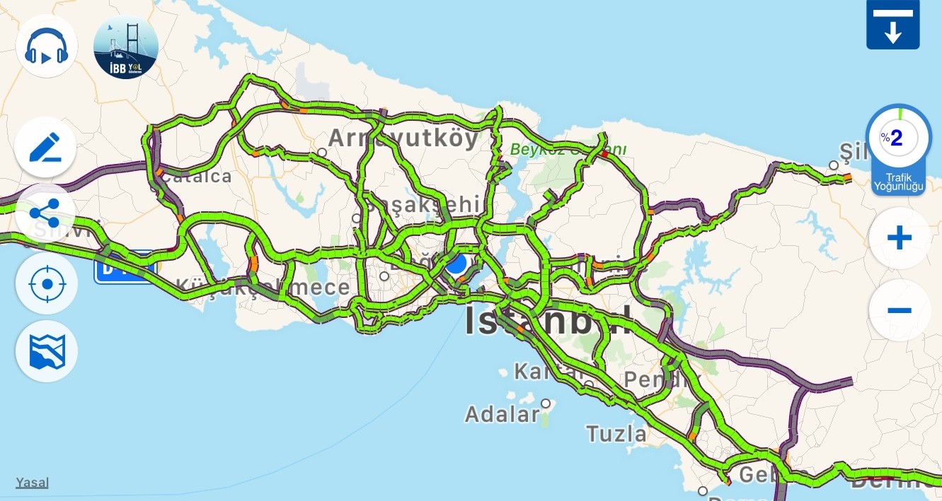 Tatilcilerin gitmesiyle, İstanbul’da trafik yoğunluğu yüzde 2 seviyesini gördü