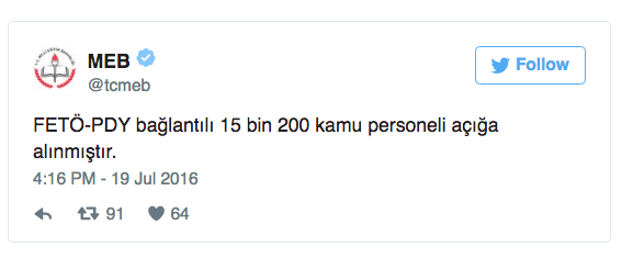 MEB: 15 bin 200 kamu personeli açığa alındı