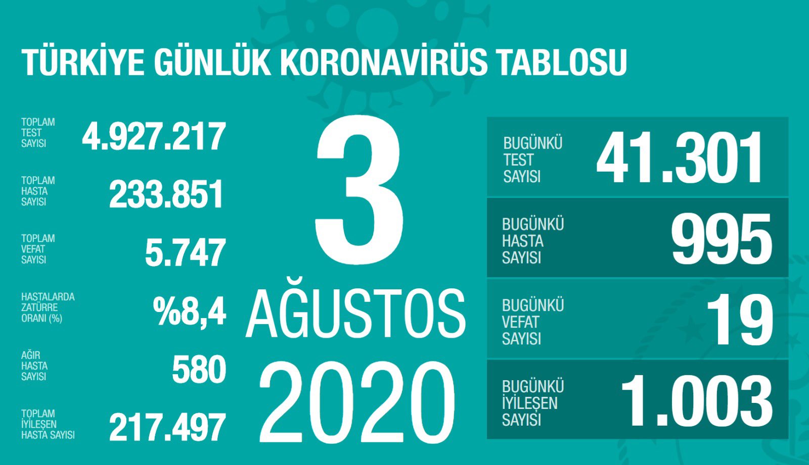 Türkiye'de Covid-19'dan bugün 19 kişi hayatını kaybetti