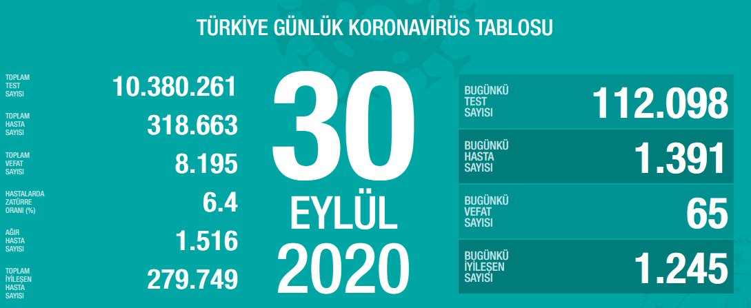 Türkiye'de Covid-19'dan bugün 65 kişi hayatını kaybetti