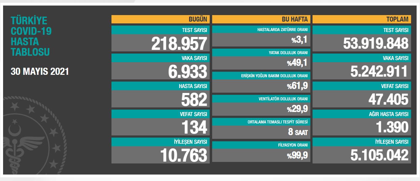 30 Mayıs 2021 koronavirüs tablosu