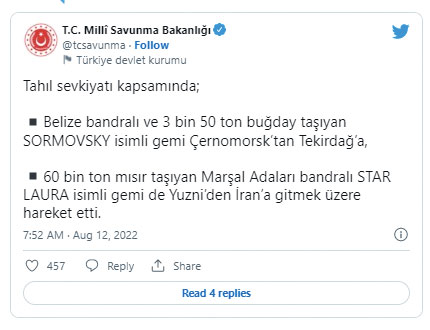 Ukrayna'dan 2 tahıl gemisi daha yola çıktı Ukrayna'dan 2 tahıl gemisi daha yola çıktı