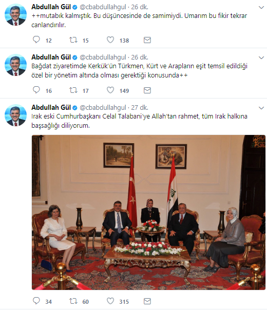 Abdullah Gül'den Talabani için taziye mesajı