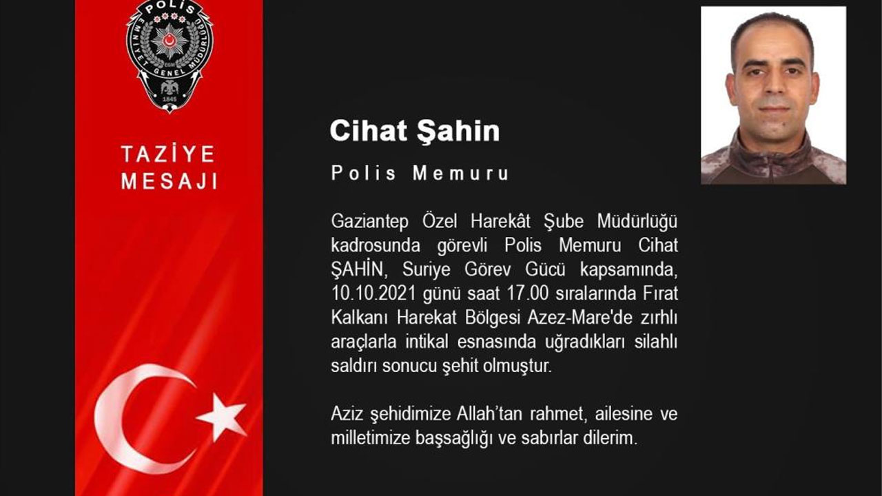Fırat Kalkanı Harekat Bölgesi'nden acı haber: 1 özel harekat polisi şehit oldu