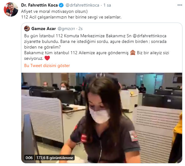 Bakan Koca'dan 112 personeline aşure sürprizi