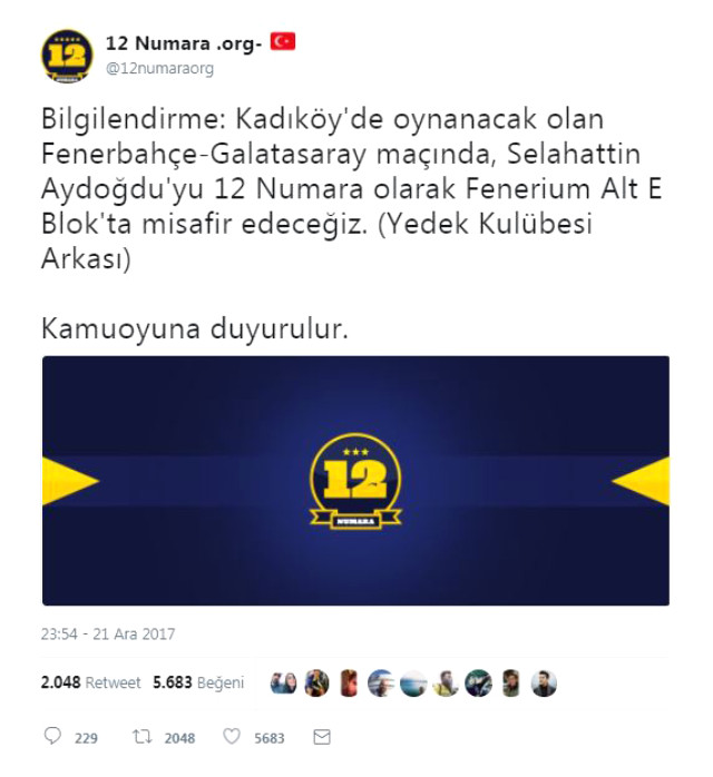 Fenerbahçe taraftar hesabı 12 numara, kebapçı Selahattin'i derbiye çağıracak