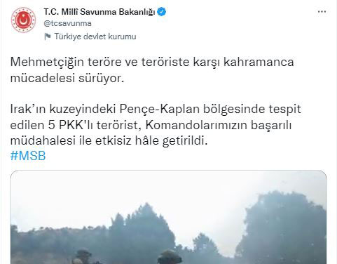 MSB: 5 terörist etkisiz hale getirildi MSB: 5 terörist etkisiz hale getirildi
