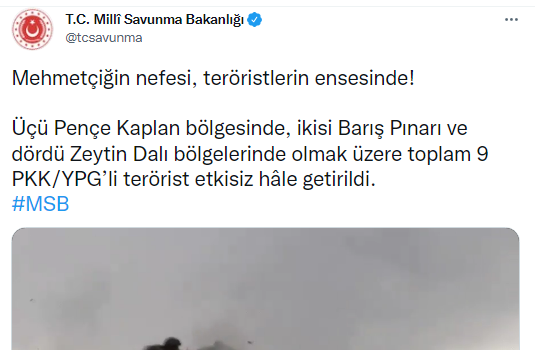 MSB duyurdu: 9 terörist etkisiz hale getirildi