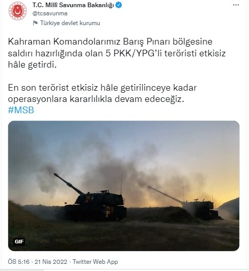 MSB: 5 terörist etkisiz hale getirildi