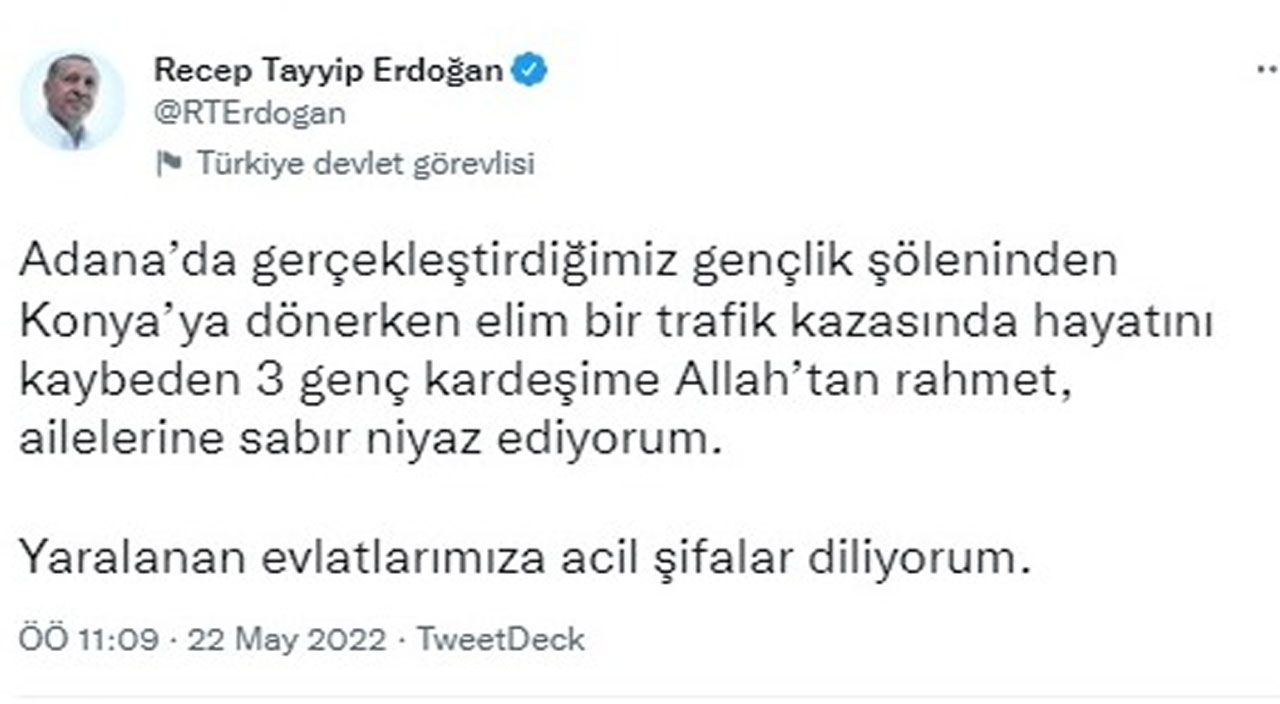 Cumhurbaşkanı Erdoğan'dan Niğde'deki kazaya ilişkin taziye mesajı Cumhurbaşkanı Erdoğan'dan Niğde'deki kazaya ilişkin taziye mesajı