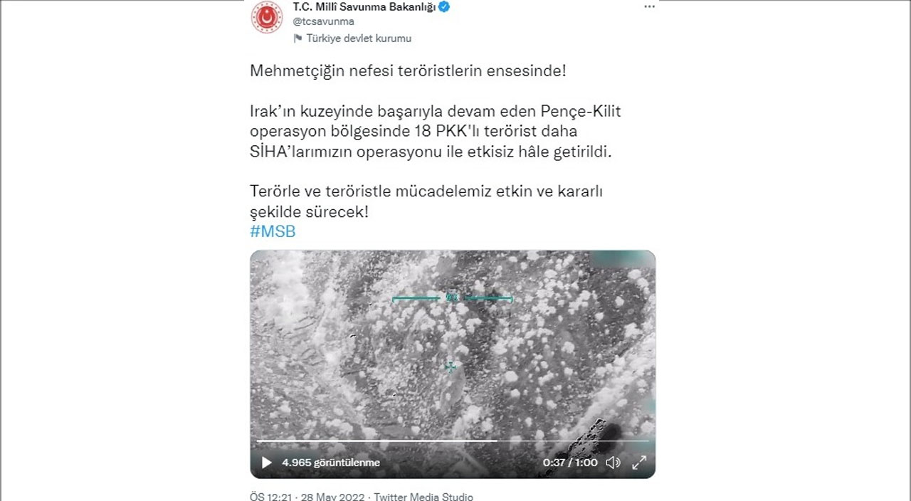 Irak'ın kuzeyinde PKK'ya darbe! 18 terörist etkisiz hale getirildi