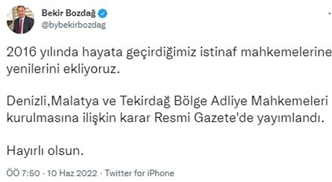 Bakan Bozdağ duyurdu! Resmi Gazete'de yayımlanan kararla 3 yeni istinaf mahkemesi kuruldu