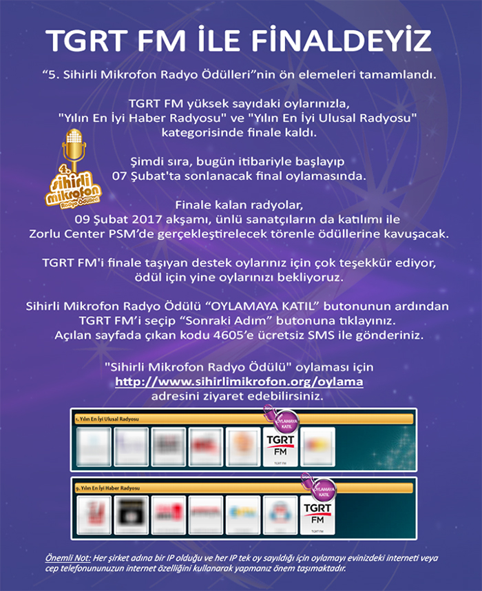5. Sihirli Mikrofon Radyo Ödülleri'nde TGRT FM finalde