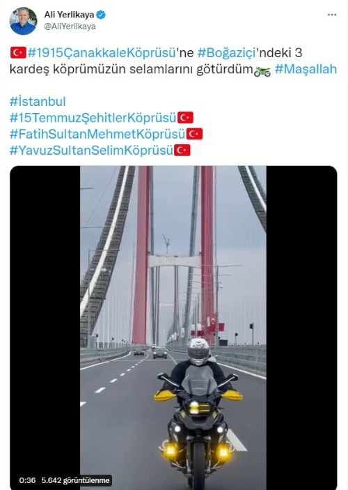 İstanbul Valisi Yerlikaya, 1915 Çanakkale Köprüsü'nü motosikletle geçti İstanbul Valisi Yerlikaya, 1915 Çanakkale Köprüsü'nü motosikletle geçti