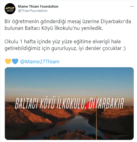 Mame Thiam Diyarbakır'da okul yeniletti