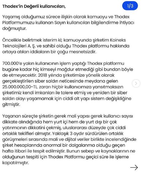 Thodex'ten 2 milyar dolarlık vurgun iddiasına ilk açıklama