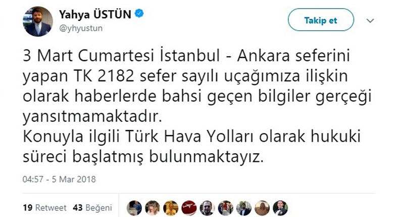 THY uçağında yakıt olmadığı iddialarına yalanlama