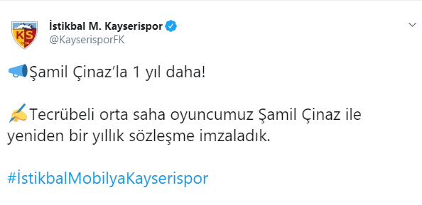 Şamil Çinaz Kayserispor'da kaldı