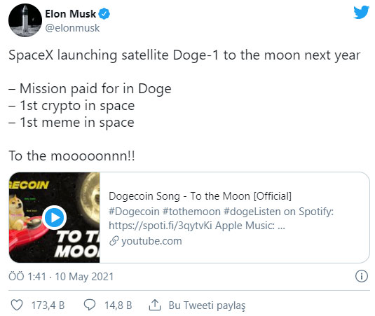 Elon Musk'tan 'dogecoin' paylaşımı! Uzaya çıkacak