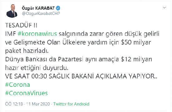 CHP’li vekilden koronavirüs iftirası