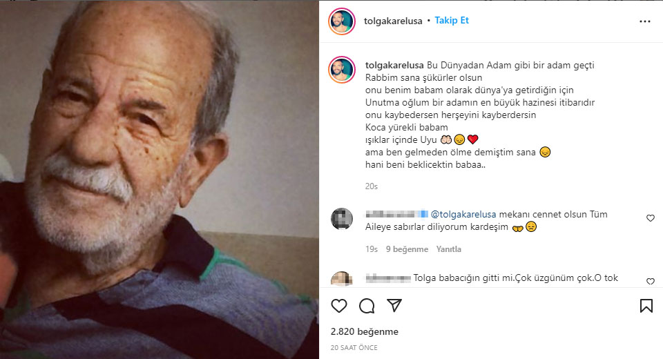 Tolga Karel acı haberi sosyal medyadan duyurdu: Ben gelmeden ölme demiştim sana Tolga Karel acı haberi sosyal medyadan duyurdu: Ben gelmeden ölme demiştim sana