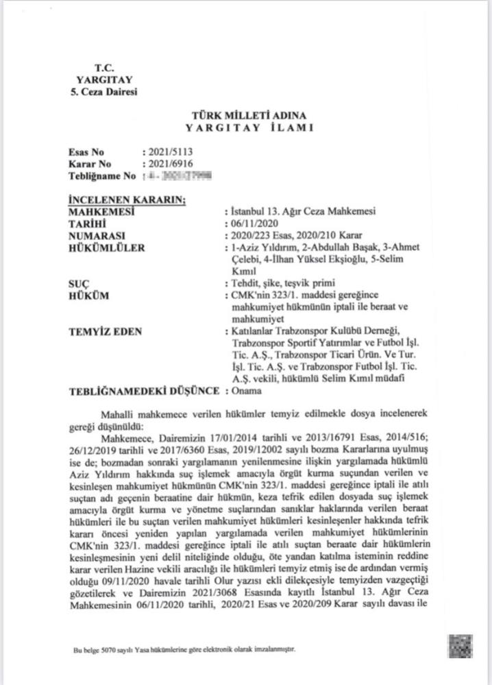 Yargıtay, Aziz Yıldırım'ın beraat kararını onadı