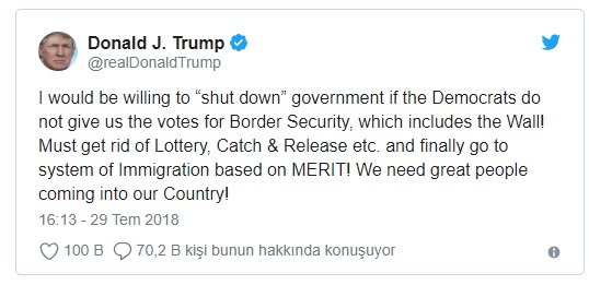 ABD Başkanı Trump, 'hükümetin çalışmalarını durdurabilirim' tehdidinde bulundu