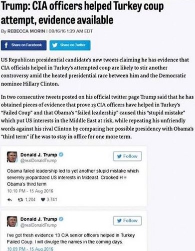 Donald Trump: 13 CIA yetkilisi Türkiye'deki darbeye yardım etti