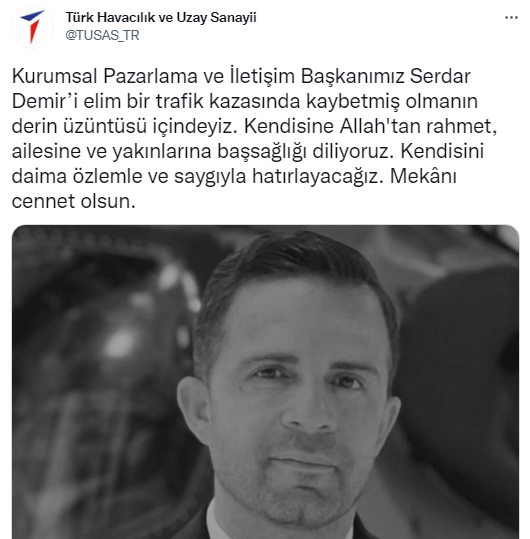 TUSAŞ İletişim Başkanı Serdar Demir hayatını kaybetti
