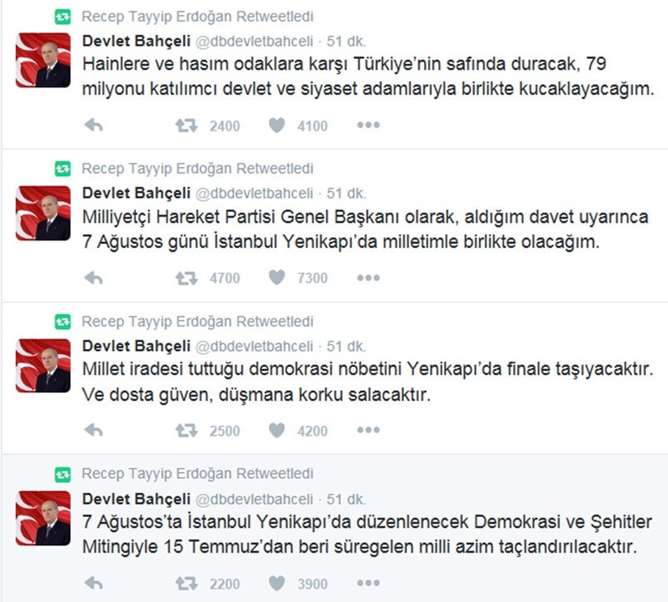 Devlet Bahçeli Yenikapı mitingine katılacak
