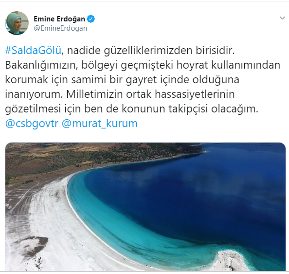 Emine Erdoğan'dan 'Salda Gölü' paylaşımı