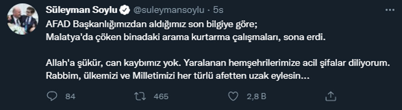 Bakan Soylu: Çalışmalar tamamlandı, çok şükür kaybımız yok Bakan Soylu: Çalışmalar tamamlandı, çok şükür kaybımız yok
